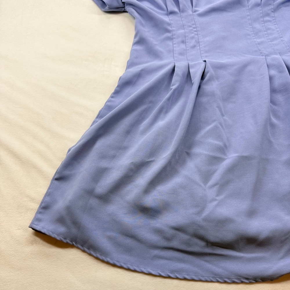 Entro Periwinkle Blue Button Down Pintuck Waist Mini Shirt Dress Short Sleeve L - Picture 5 of 16